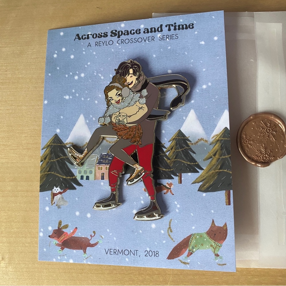 Across Space and Time Primrosepins Reylo Skating Hard Enamel Pin